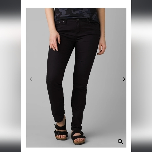 𝅺PRANA Kayla Black Wash Denim Straight Leg Jeans 14 Mid Rise Organic Cotton - Picture 1 of 14